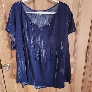 SONOMA Goods for Life Navy Blue Tie Dye Tassels Tunic Peasant Top Plus Size 3X
